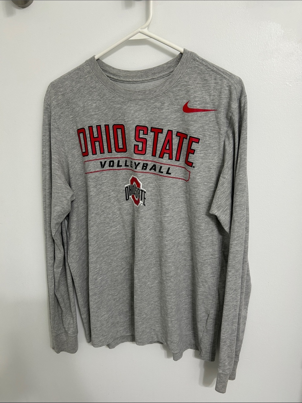 Nike Gray Ohio State Volleyball Long Sleeve Tee with Red Logo
